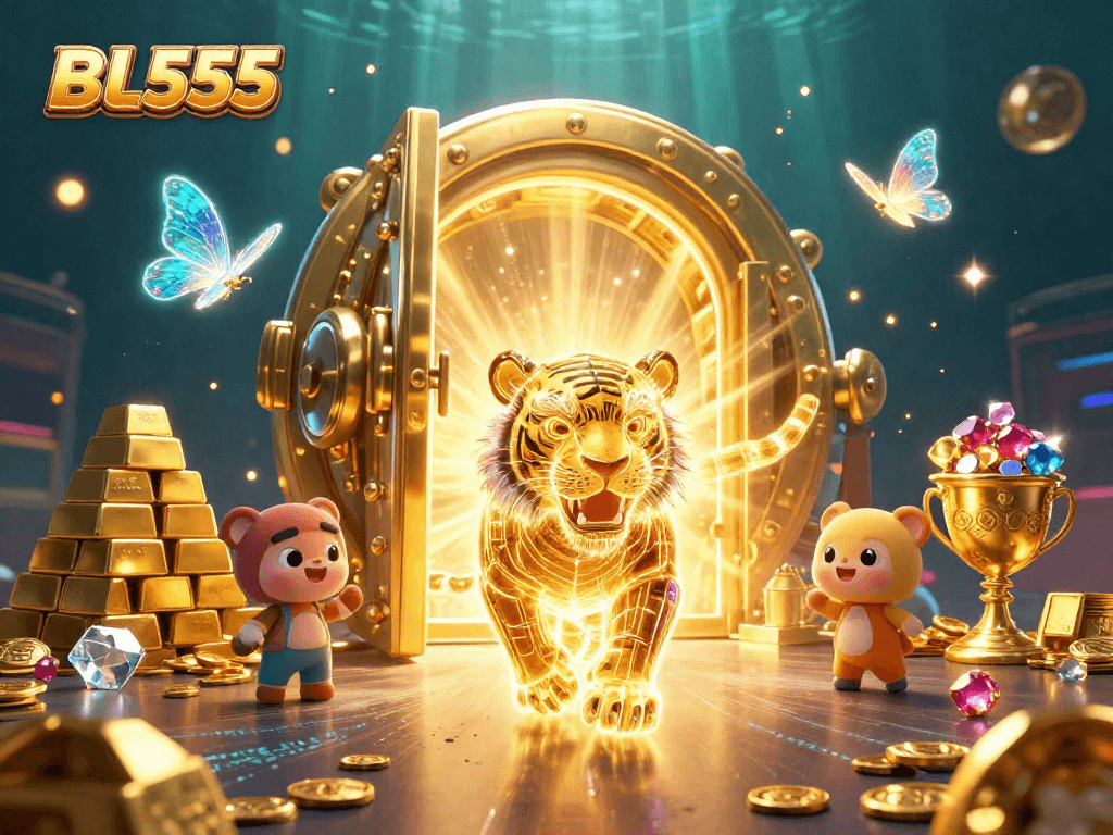 Experience the excitement of winning at BL555 with vibrant casino elements and a golden tiger!
