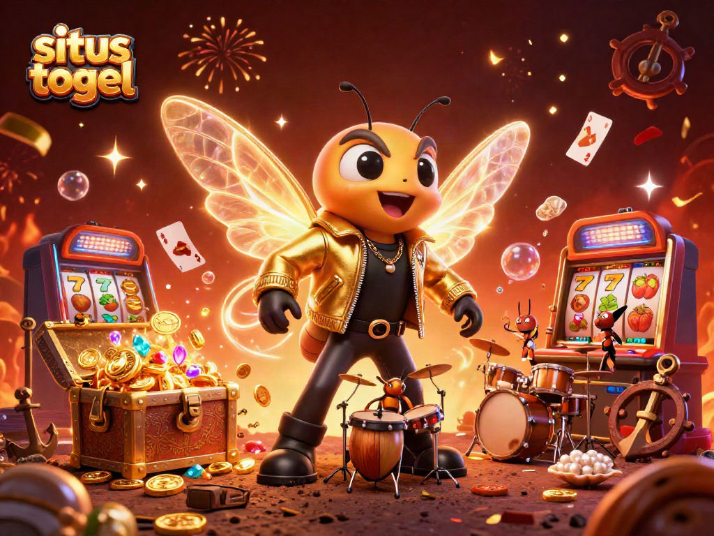 Experience the excitement of situs togel with our vibrant 3D casino illustration featuring cartoon characters amidst slot machines and treasures.