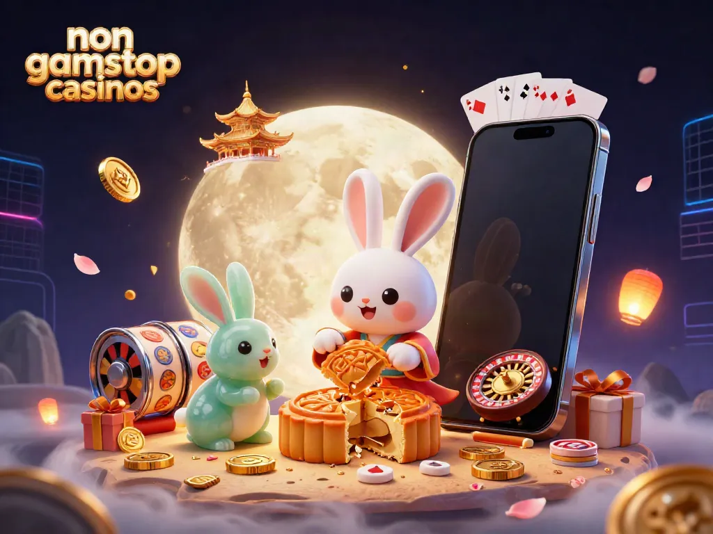 Experience thrilling non gamstop casinos with vibrant casino visuals in a whimsical lunar setting.