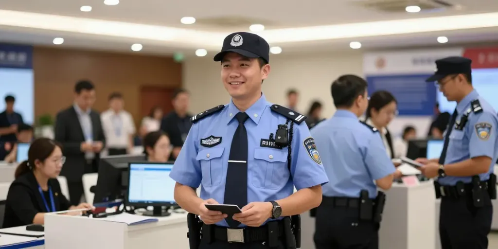 Security Guard ensuring safety at a corporate event, professional and focused.