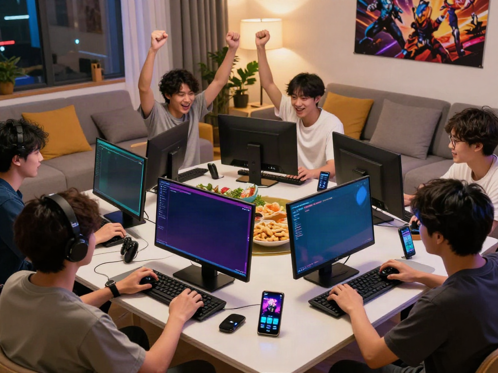 Friends enjoying gaming on the SIN88 platform in a lively home setting.