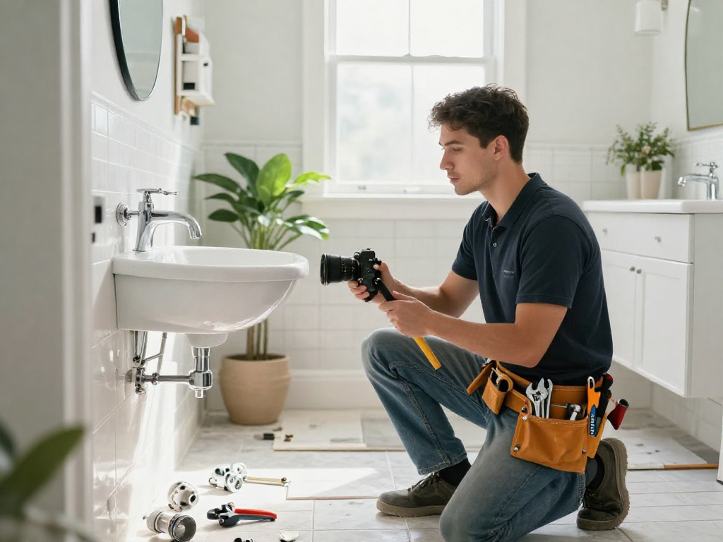 Plumbing service Fort Worth highlighted as plumber upgrades a stylish bathroom, enhancing home functionality.