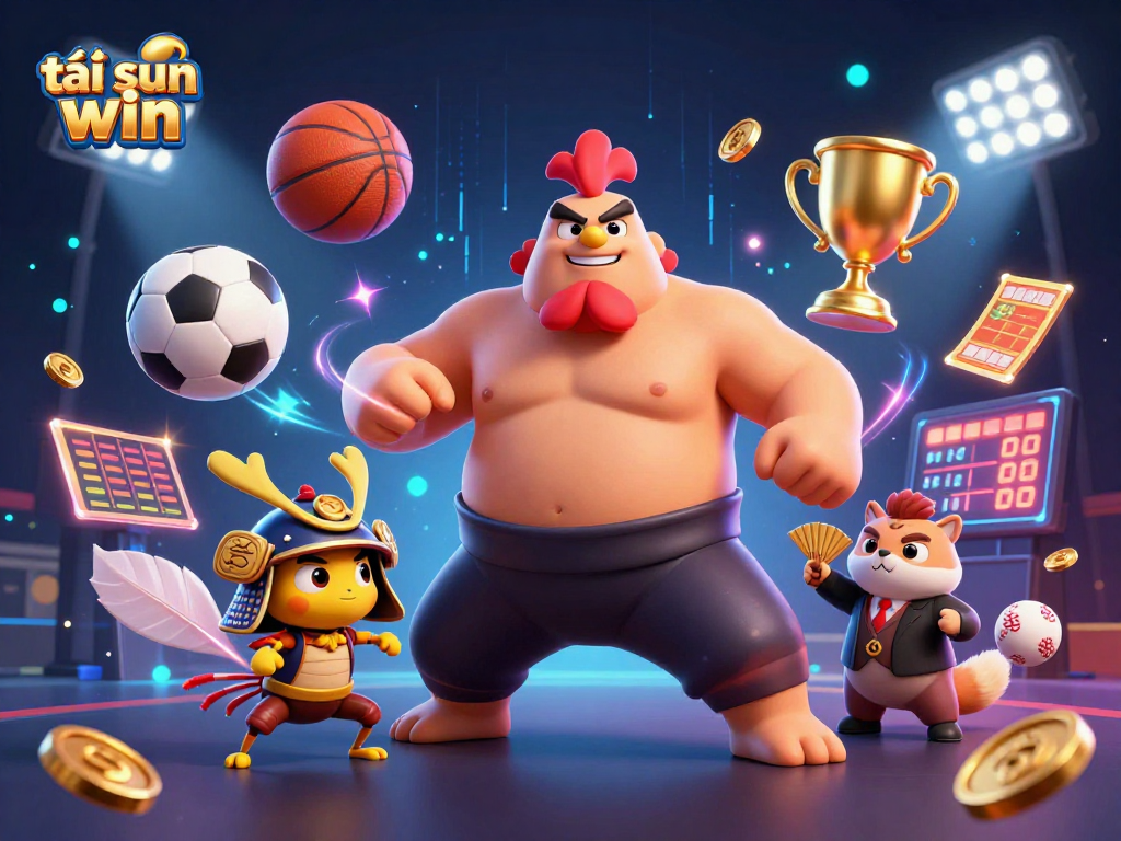 Engage in thrilling action with tải sun win featuring dynamic sports elements and three vibrant characters.