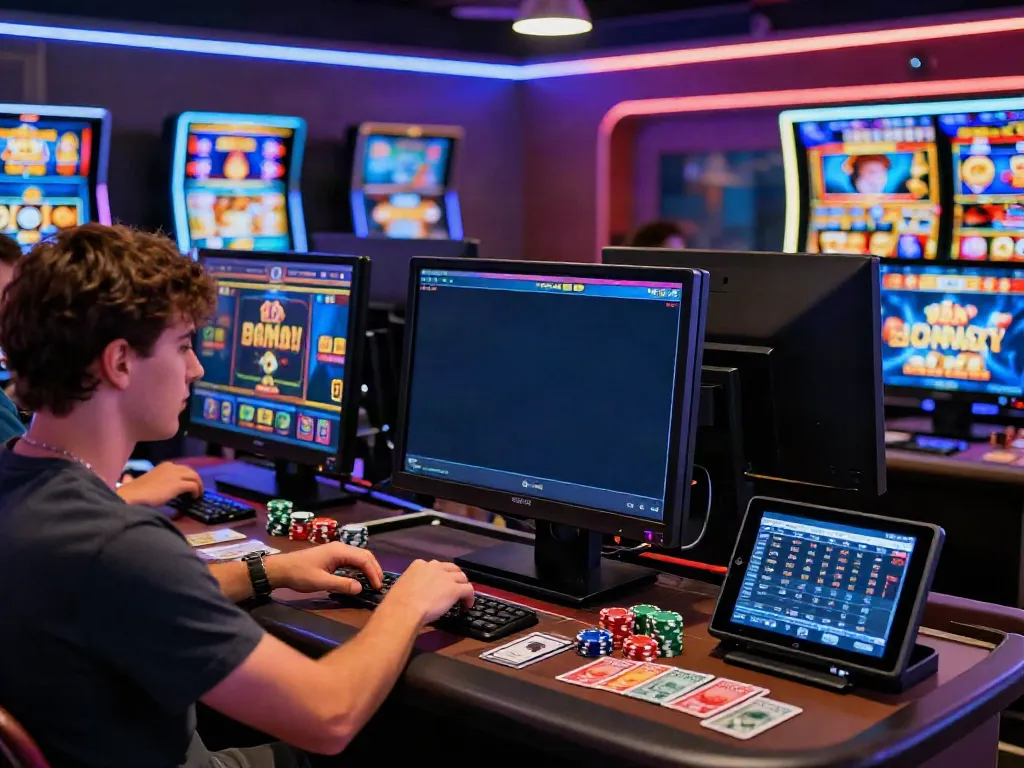 Exciting online casino players enjoying Bonus Buy slots at https://stargazyinn.co.uk with vibrant graphics and engaging atmosphere