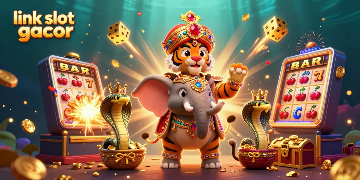 Spin and win with link slot gacor in this vibrant 3D casino illustration, showcasing dynamic game elements.