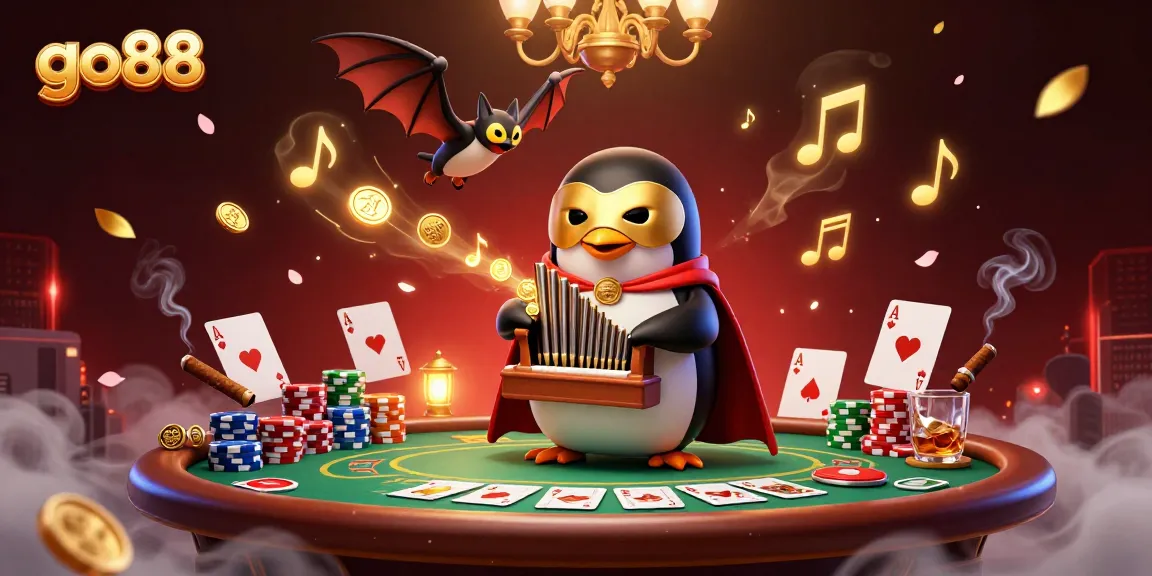 Experience the excitement at go88 with a 3D cartoon penguin playing an organ that releases golden coins.
