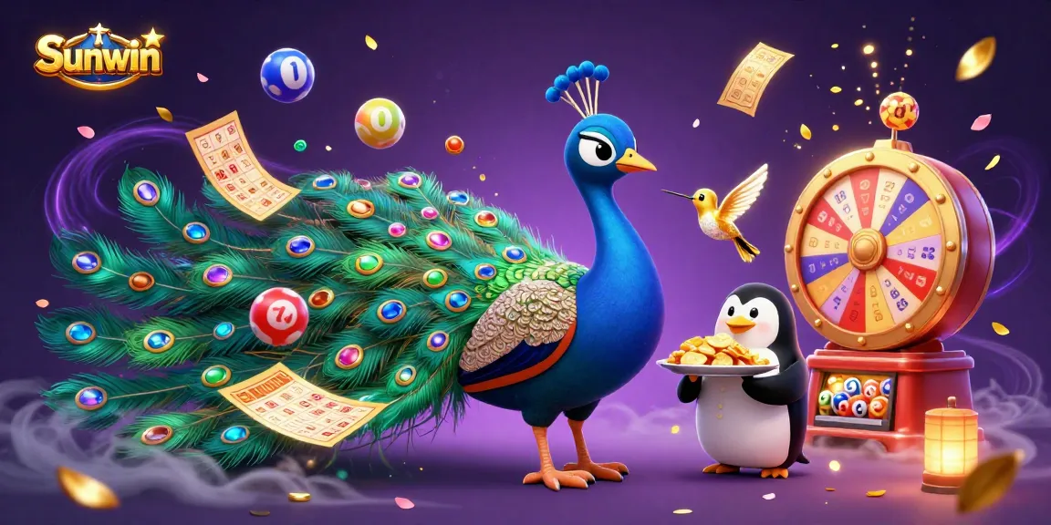 Sunwin promotes excitement with vibrant gameplay featuring a peacock, butler, and hummingbird.