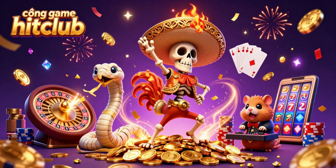 Experience thrilling wins at cổng game hitclub with vibrant illustrations of games and celebrations.