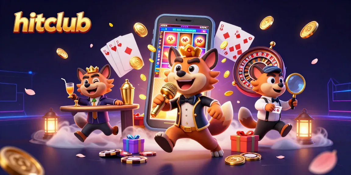 Hitclub presents a dynamic hyena comedy club where players enjoy vibrant casino games amidst golden rewards.