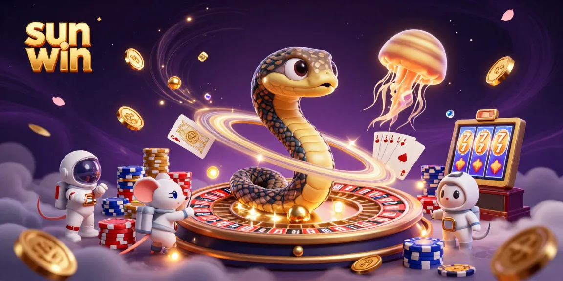 Experience the sun win gaming thrill with a cosmic casino scene featuring astronauts and colorful characters.